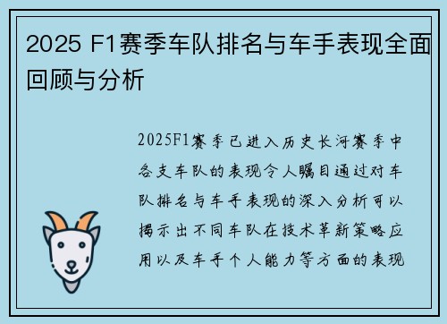 2025 F1赛季车队排名与车手表现全面回顾与分析